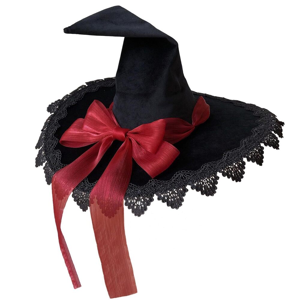 9755 Halloween Witch Hat Adult Black Large Ribbon Bowtie Witches Hat Wizard